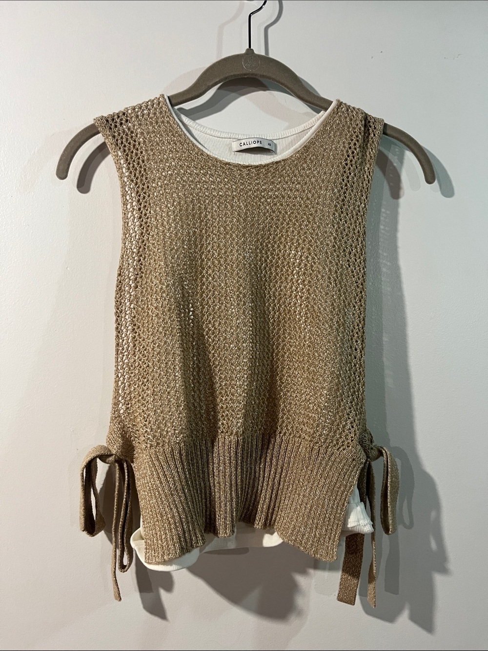 Calliope Beige Open-Knit Tie-Side Tank